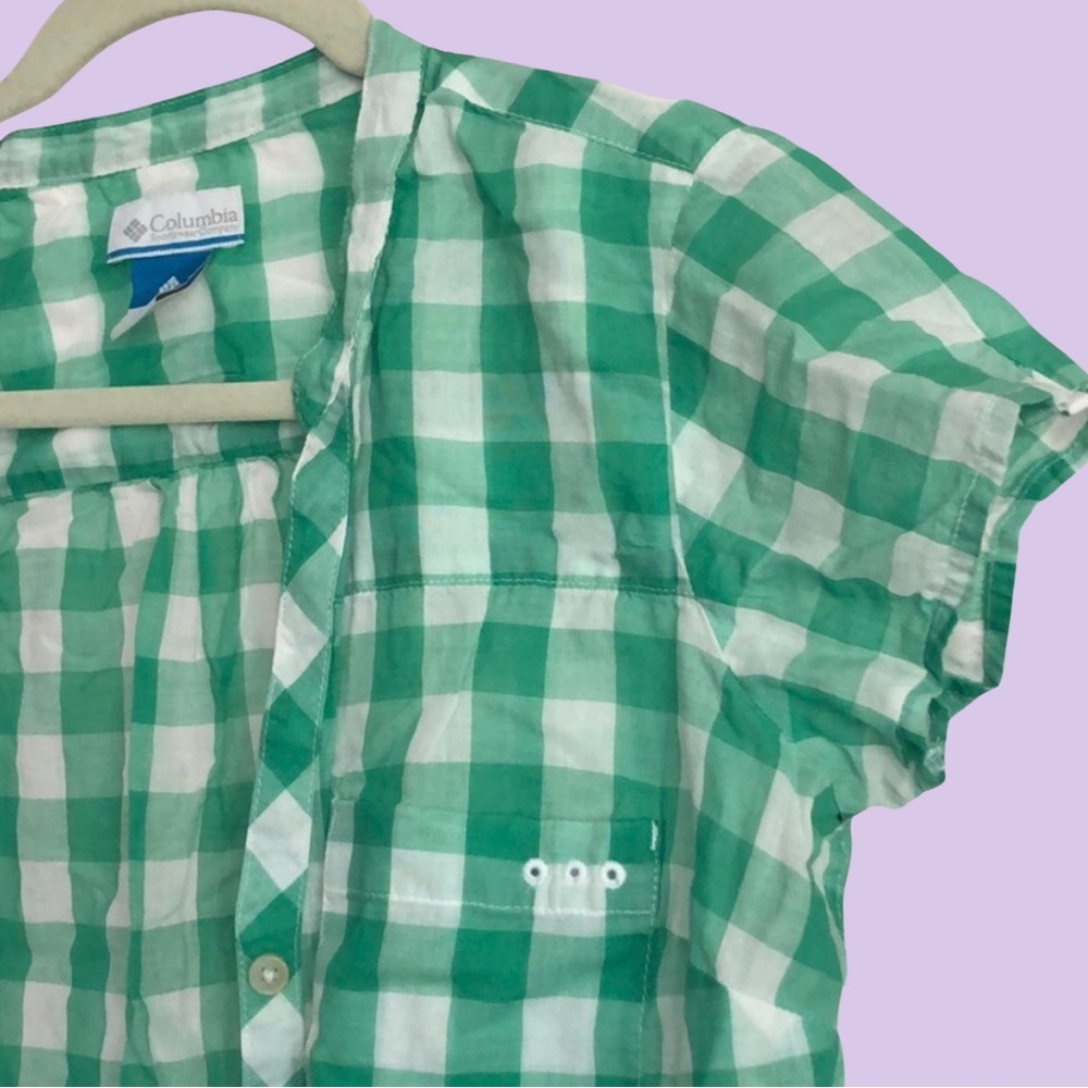 Columbia PFG 100% Green and White gingham Shirt